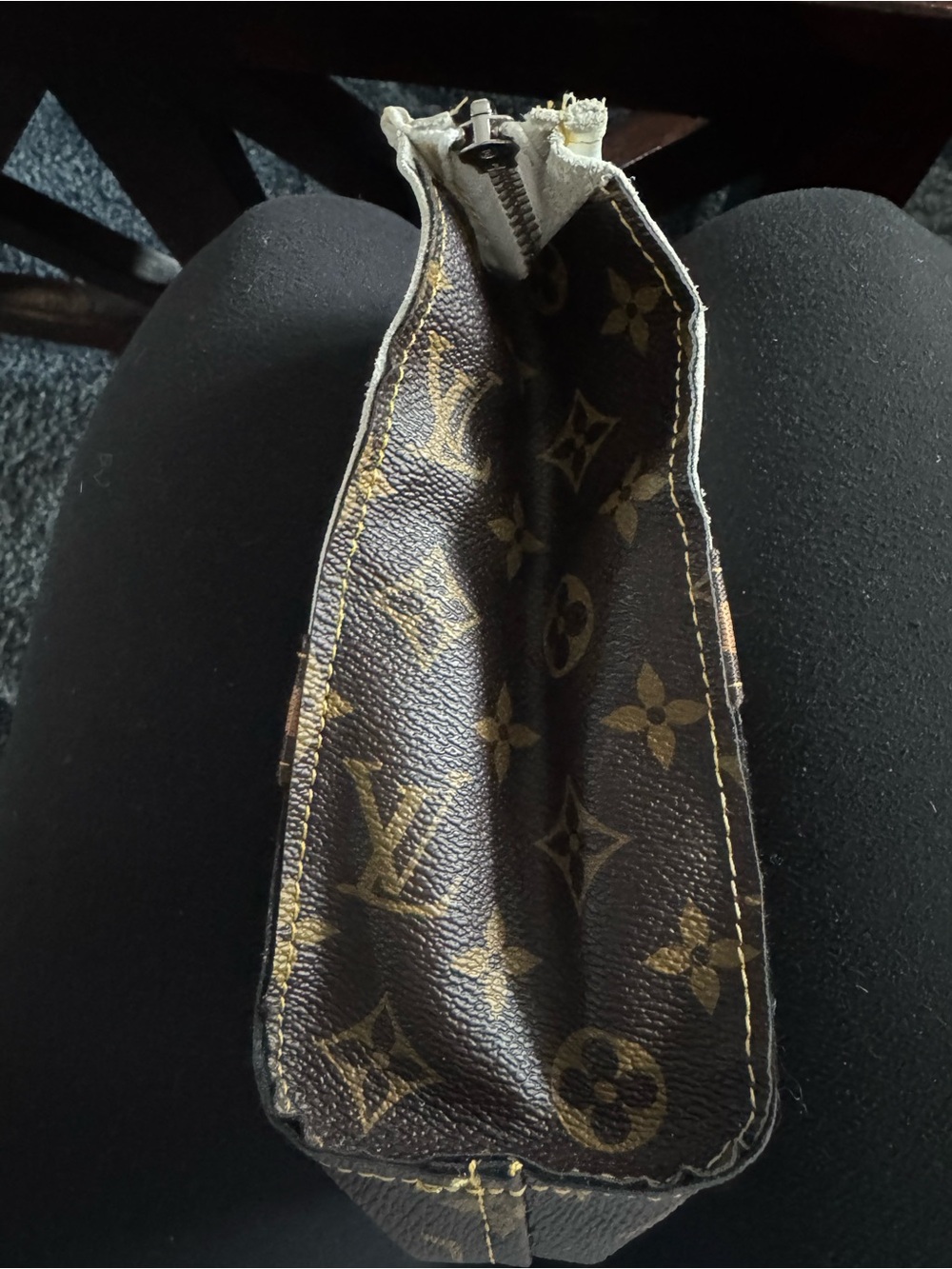 Louis Vuitton Brown Monogram Canvas Zip Pouch with White Trim - Picture 4 of 5